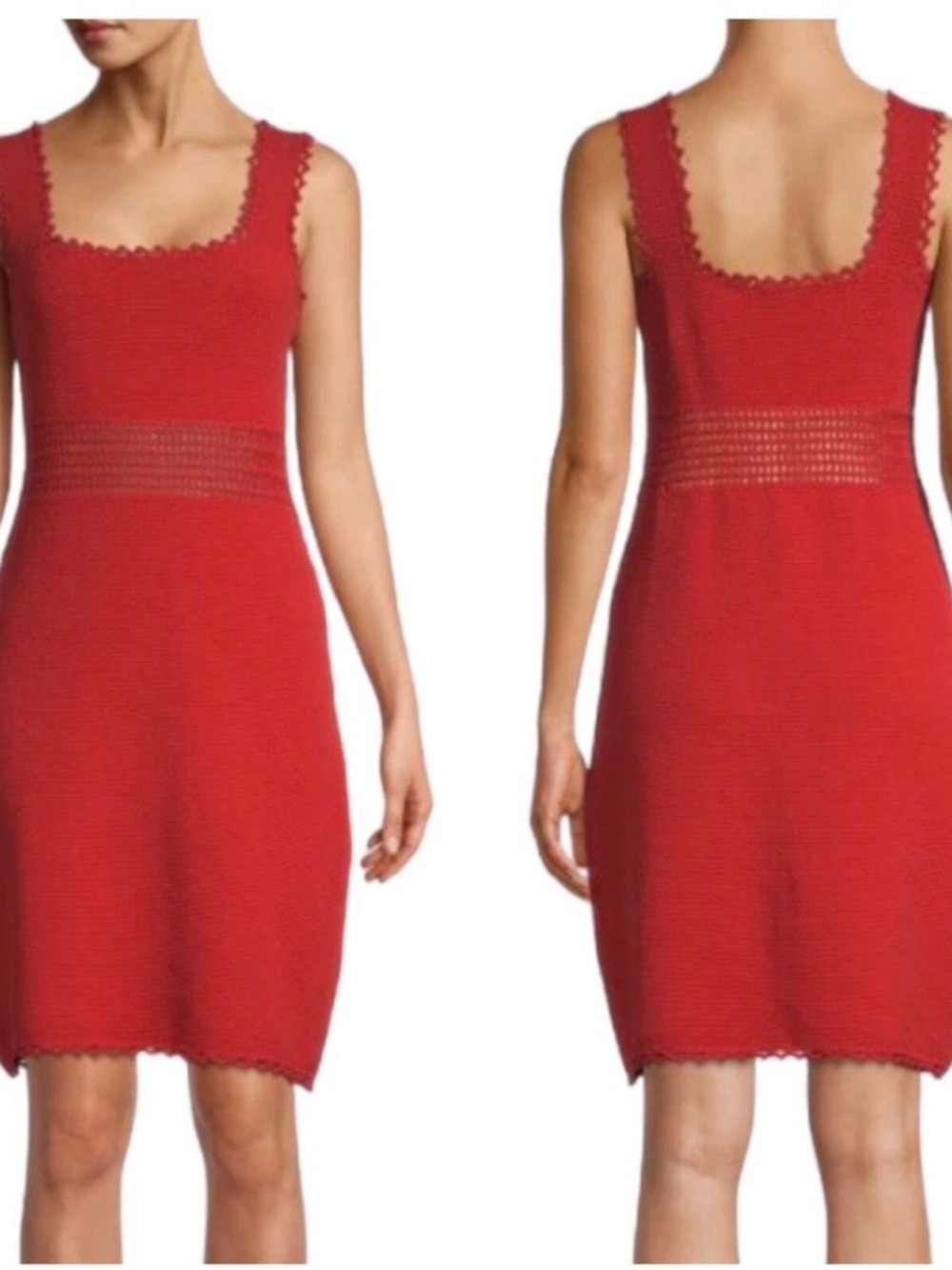 NWT Rebecca Taylor Crochet Trim Cotton Knit Mini Dress Red Small Pomodoro